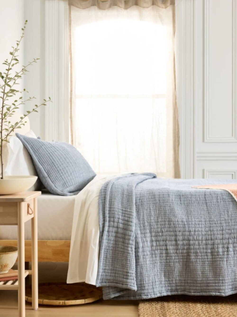 King Organic Cotton Channel Stitch Coverlet Set in Blue - Retail $174